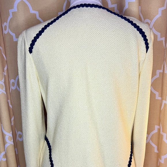 St. John Collection Knit Zip Jacket, Butter Yellow w/ Navy Ric Rac Trim , Size 6 - Picture 5 of 10